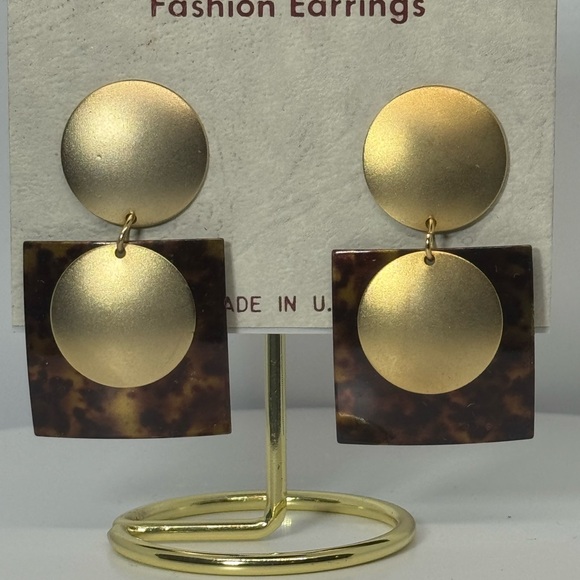 Bold Vintage Geometric Square Tortoiseshell Earrings – Made in U.S.A. - Picture 2 of 6